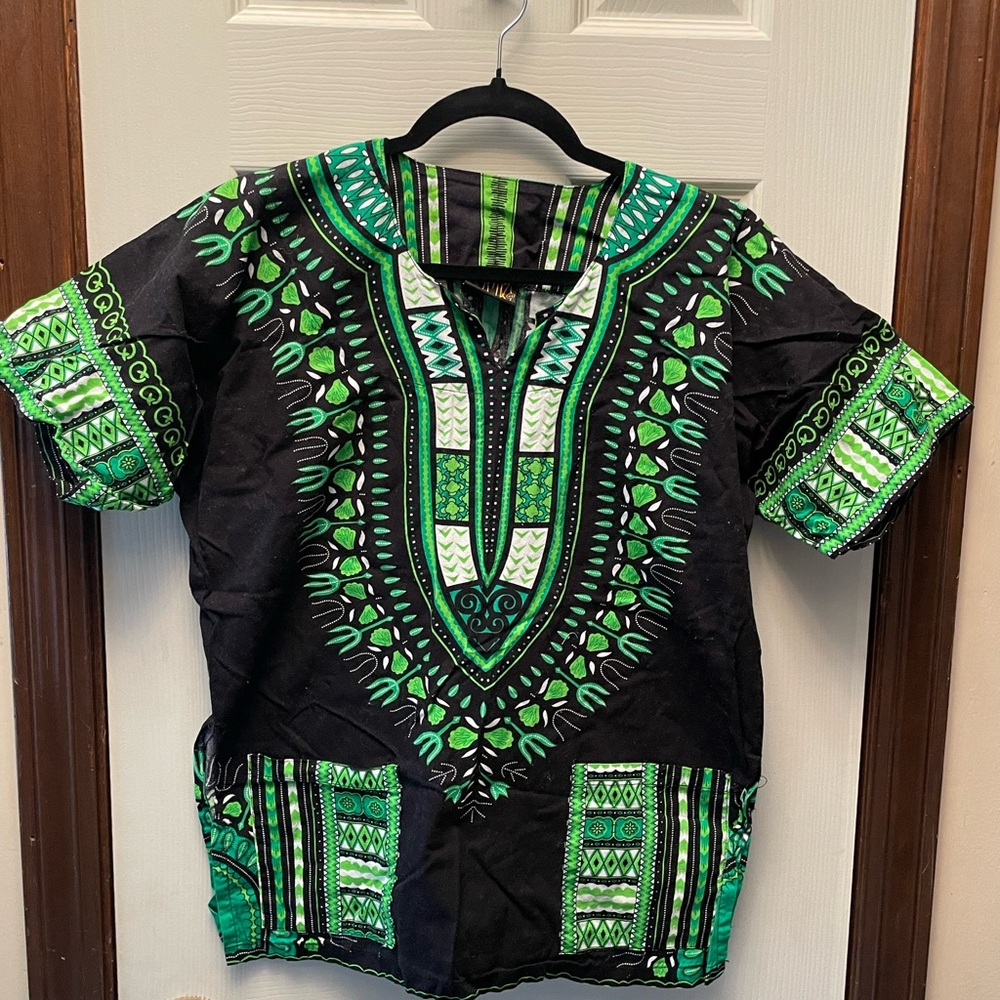 Green and Black Kids Dashiki Shirt